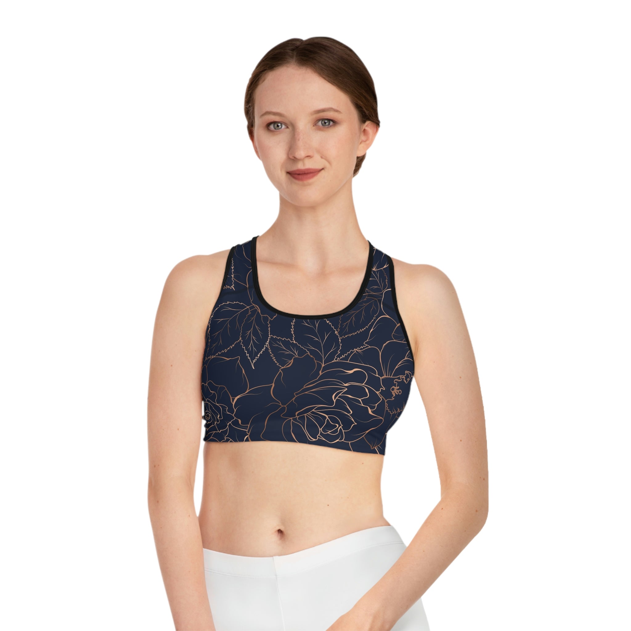 Rose Gold Floral Print Sports Bra